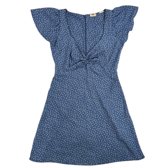 Levi's Dresses & Skirts - Levi's Floral Mini Sun Dress S Blue Flutter Sleeve Beth Dutton Westerncore 90s